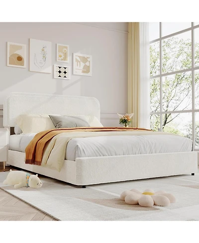 gaomon Full Size Boucle Bed Frame, Modern Beige Upholstered Platform Bed Frame with Headboard, 4 Storage Drawers, Wooden Slats Support, No Box Spring