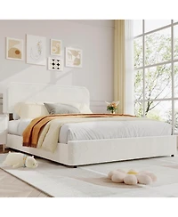 gaomon Full Size Boucle Bed Frame, Modern Beige Upholstered Platform Bed Frame with Headboard, 4 Storage Drawers, Wooden Slats Support, No Box Spring