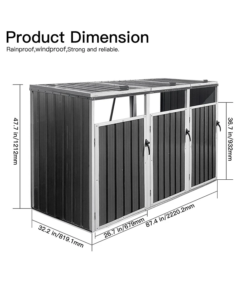 Streamdale Furniture Streamdale Metal Outdoor Garbage Bin Shed for 3 Trash Cans