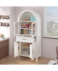 Streamdale Furniture 71" Arched Farmhouse Kitchen Pantry Cabinet with Glass Door & Adjustable Shelves
