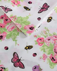Betsey Johnson Queen Bee Floral Bouquet Satin -Pc. Duvet Cover Set