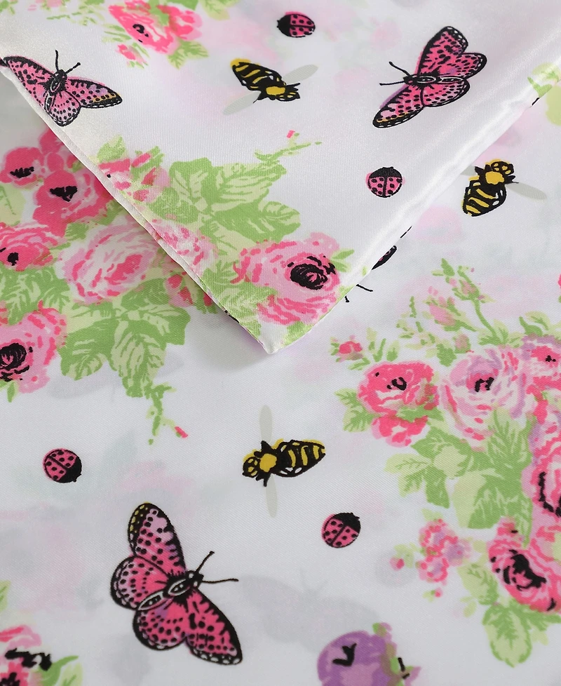 Betsey Johnson Queen Bee Floral Bouquet Satin 3-Pc. Duvet Cover Set, Full/Queen