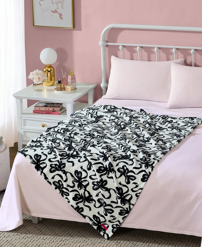 Betsey Johnson Ballet Bows Printed Plush Throw, 70" X 50"