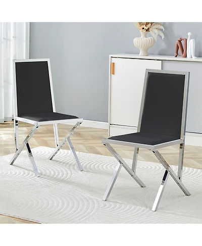 Streamdale Furniture 2-pack Black Pu dining chairs with silver metal legs.