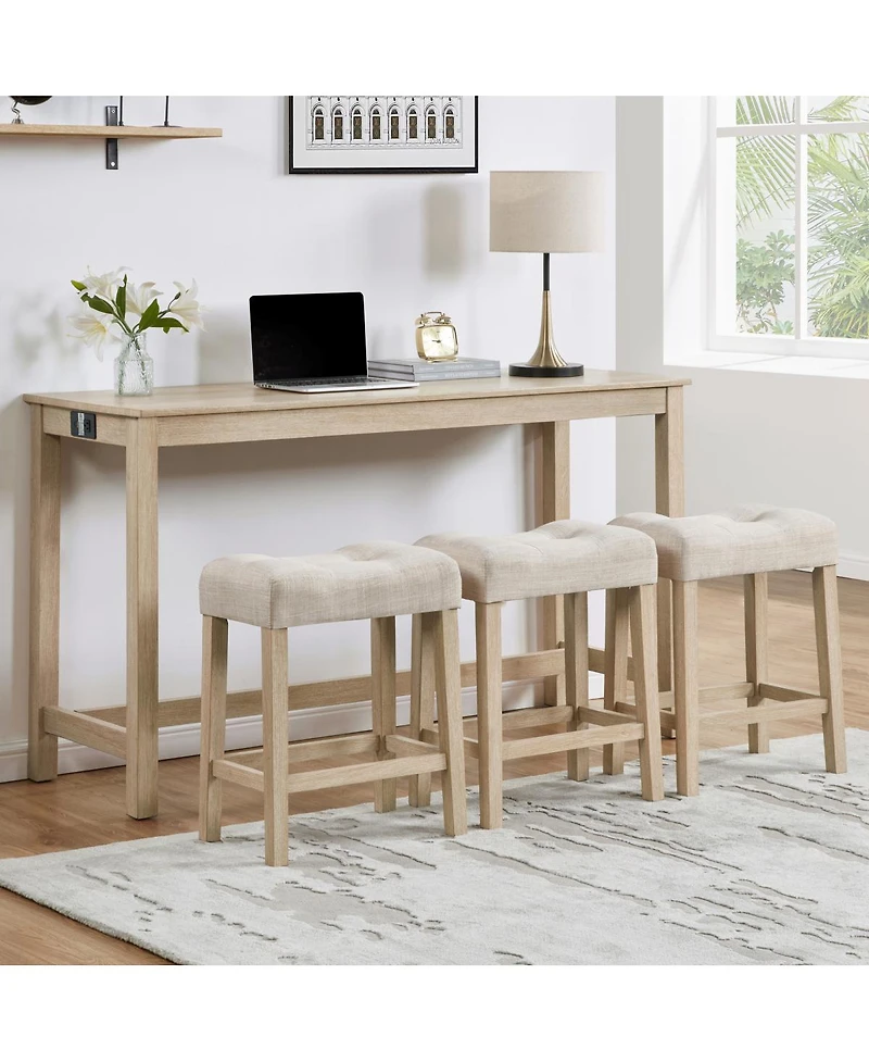 Streamdale Furniture Streamdale 4-Piece Bar Table Set with Power Outlet & 3 Padded Stools
