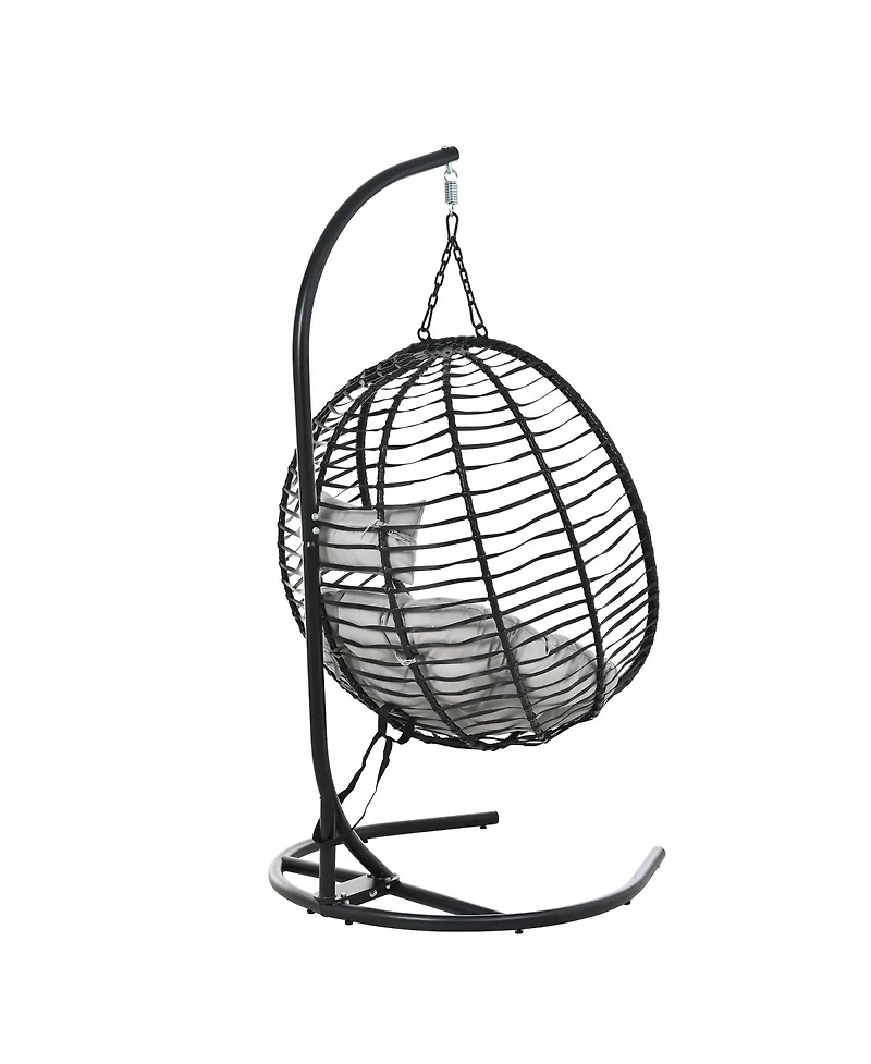 Streamdale Furniture Folding Egg Chair with Stand, Indoor/Outdoor Wicker Hammock Swing Chair