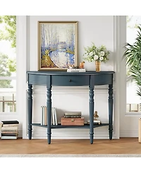 Streamdale Furniture Farmhouse Navy Half Moon Console Table with Drawer & Shelf