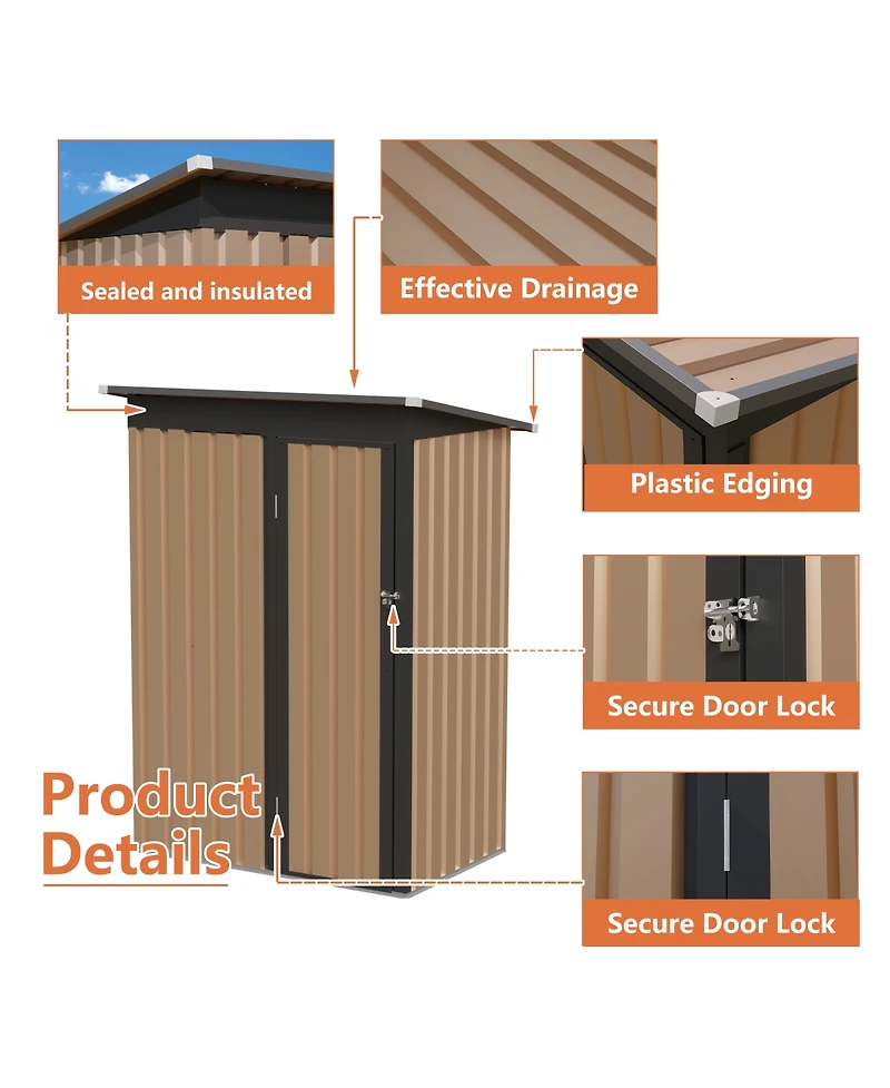 Streamdale Furniture 4.27FT x2.42FT Metal Garden Shed 5 X 3 Ft Pent Roof with Hinge Door