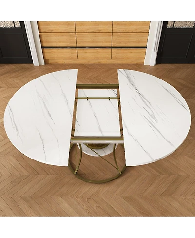 Streamdale Furniture 43" Round Extendable Farmhouse Dining Table w/ Storage Shelf