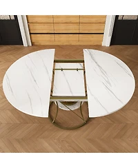 Streamdale Furniture 43" Round Extendable Farmhouse Dining Table w/ Storage Shelf