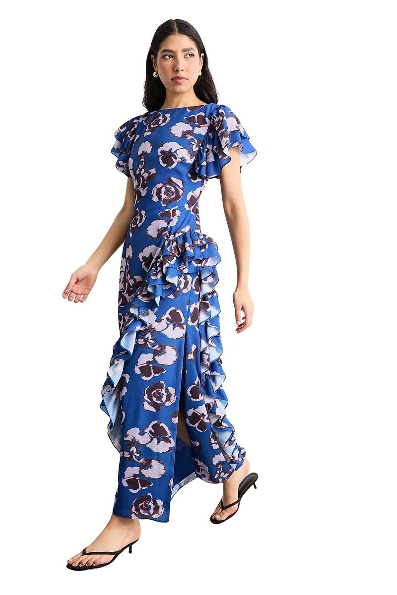 Warehouse Women's Side Split Ruffle Detail Maxi Dress