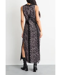 Warehouse Women's Chiffon Printed Lace Trim Dress
