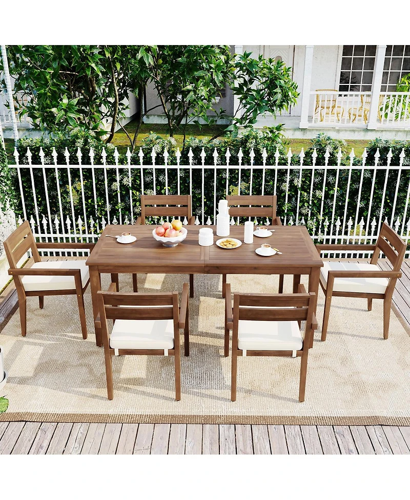 Streamdale Furniture Acacia Wood Outdoor Dining Set with Cushions - 7 Pieces