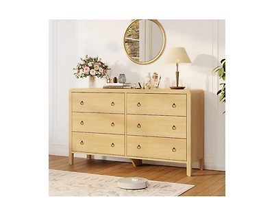 gaomon Wide 6 Drawer Dresser for Bedroom, Wooden Chest of Drawers with Large Storage & Metal Handles