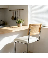 Streamdale Furniture Streamdale Natural rattan bar stool 2-piece set with solid wood backrest