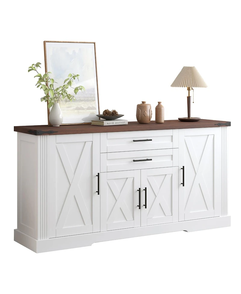 Streamdale Furniture Farmhouse Barn Door Storage Cabinet with 2 Drawers & Door Rack