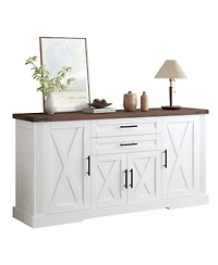 Streamdale Furniture Farmhouse Barn Door Storage Cabinet with 2 Drawers & Door Rack