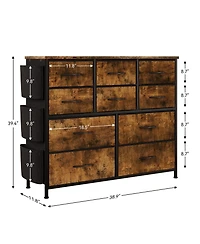 gaomon 10 Drawer Fabric Dresser & Chest of Drawers with Fabric Bins, Side Pockets & Sturdy Steel Frame for Closet Hallway Living Room
