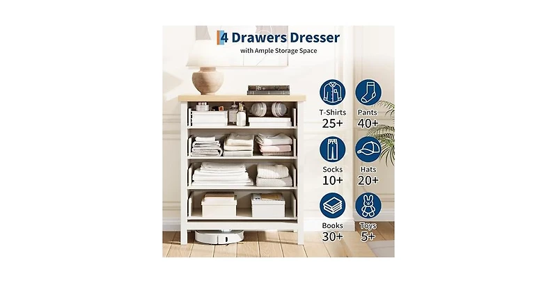 gaomon Fluted Dresser for Bedroom, Chest of Dressers for Closet with Fluted Dressers Chest with Clothes Storage