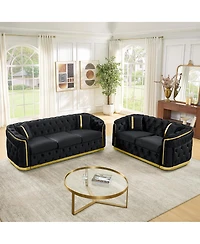 Streamdale Furniture Velvet Chesterfield Couch Set: 84.6" Sofa, 62.6" Loveseat