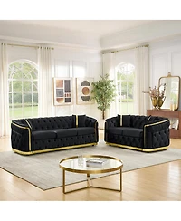 Streamdale Furniture Velvet Chesterfield Couch Set: 84.6" Sofa, 62.6" Loveseat
