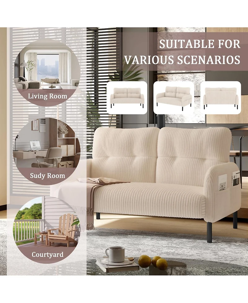 Streamdale Furniture Comfortable monochrome corduroy double sofa for living rooms & bedrooms