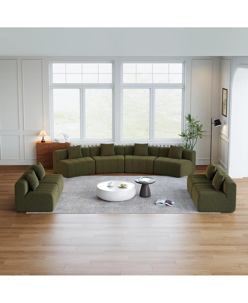 Streamdale Furniture Chenille Curved Sectional Sofa with 8 Pillows and Modular Seats