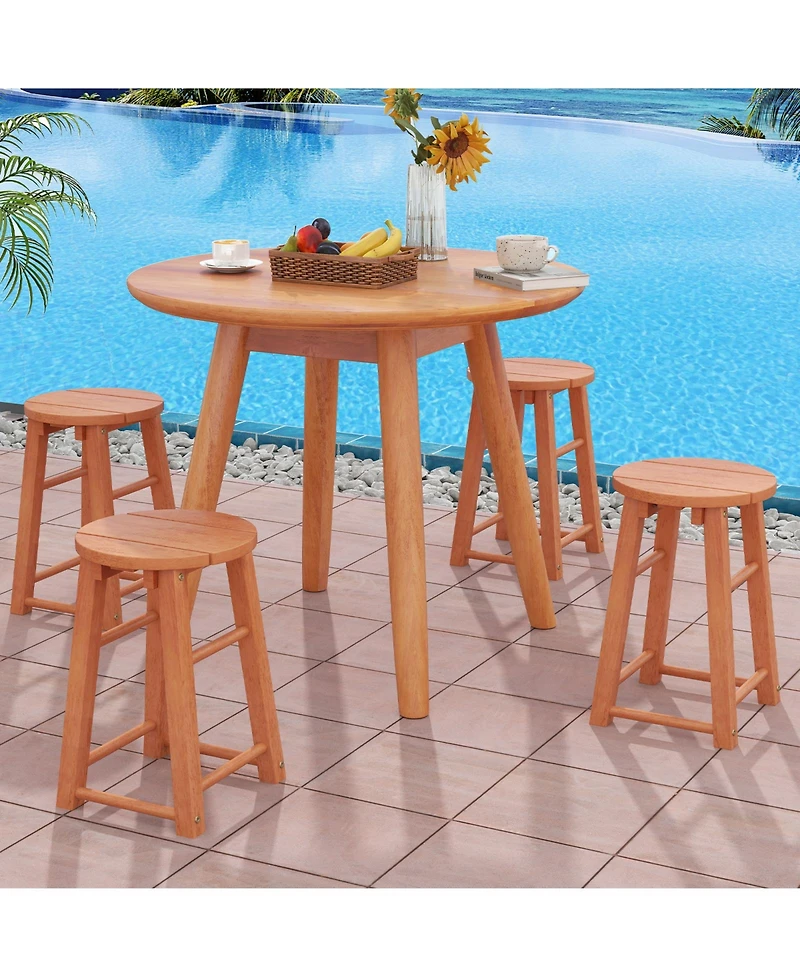 Gymax Outdoor Wood Bar Stools Set of 4 w/Round Seat Footrest Patio Backless Barstools