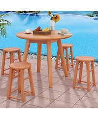 Gymax Outdoor Wood Bar Stools Set of 4 w/Round Seat Footrest Patio Backless Barstools