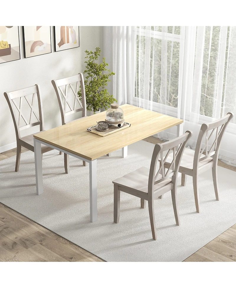Gymax Solid Wood Dining Chair Set of 4 Armless Kitchen Chairs w/ Rubber Wood Frame Cross Back