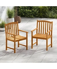 Gymax 4PCS Outdoor Dining Chairs Acacia Wood Slatted Patio Chairs w/ Inclined Backrest