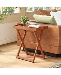 Gymax Patio Solid Wood Tray Table w/ Removable Top Rectangular Tv Tray Bistro Table