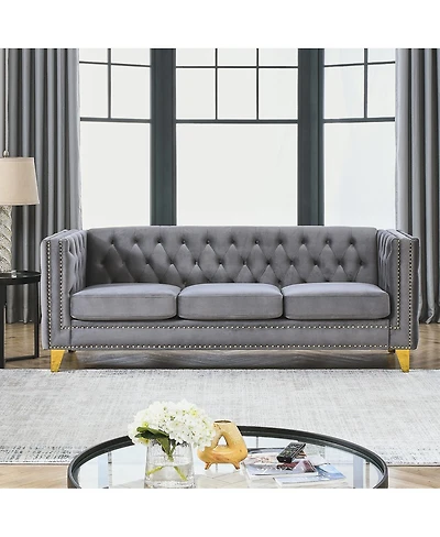 Streamdale Furniture Velvet Sofa for Living Room, Tufted Square Arm Couch