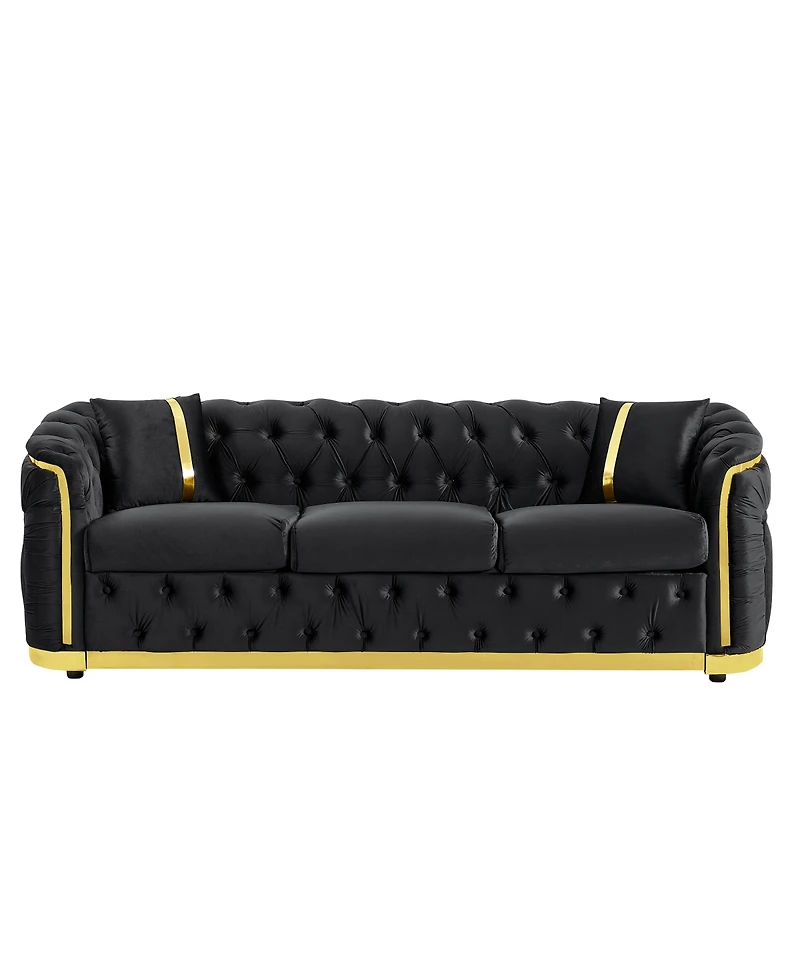 Streamdale Furniture Mid Century Modern 3 Seater Velvet Chesterfield Sofa with 2 Pillows