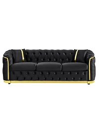 Streamdale Furniture Mid Century Modern 3 Seater Velvet Chesterfield Sofa with 2 Pillows