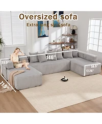 Streamdale Furniture Streamdale 146" U-Shaped Convertible Sleeper Sectional Sofa with 8 Pillows, Corduroy