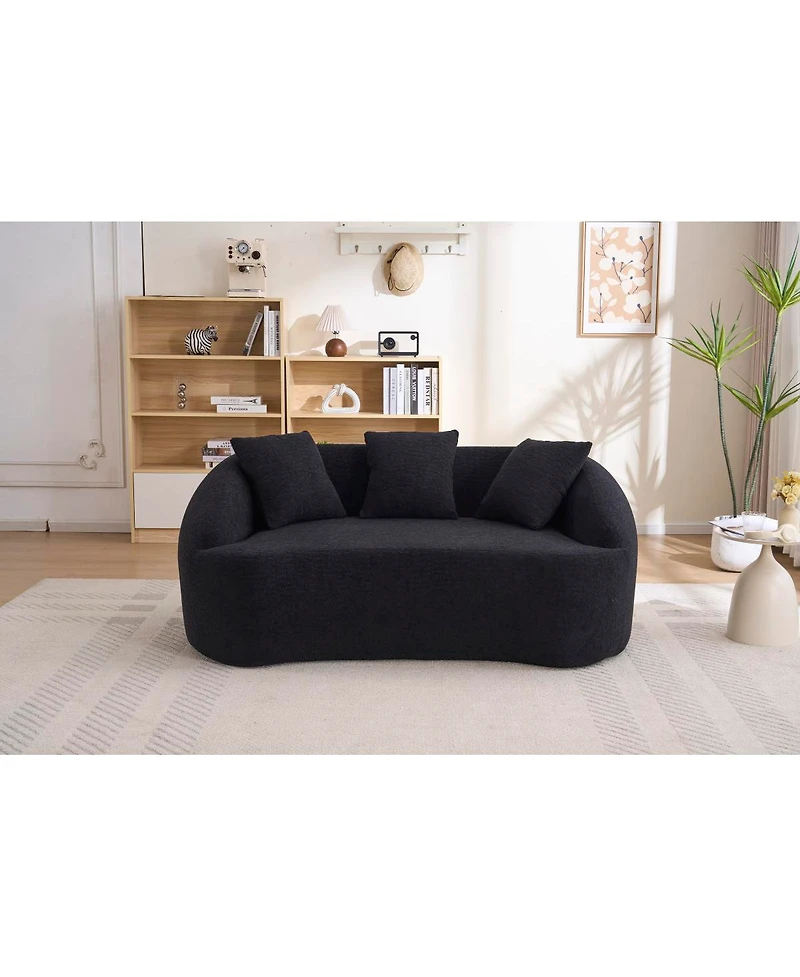 Streamdale Furniture Curved Boneless Sofa Loveseat, 2-Seater Black Chenille Couch with 3 Pillows