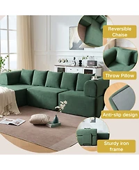Streamdale Furniture 106" Modular L-Shaped Velvet Cloud Sectional Sofa with Movable Chaise & 5 Pillows