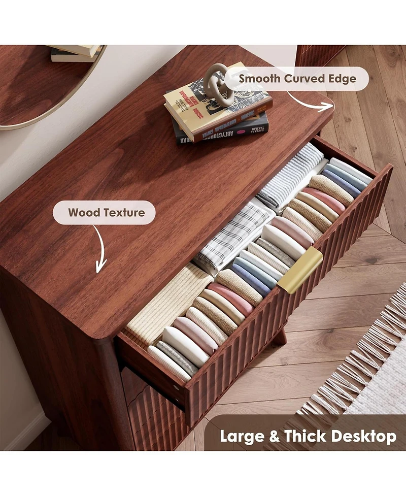 gaomon Fluted 5 Drawer Dresser Tall Curved Profile Handles