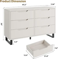 gaomon 6-Drawer Bedroom Dresser, 47.2" Wide Freestanding Wooden Storage Chest for Living Room & Entryway