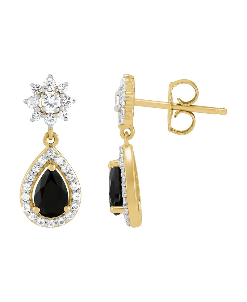Macy's Onyx & White Topaz (1/2 ct. t.w.) Drop Earrings in 14k Yellow Gold Over Sterling Silver