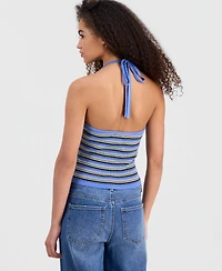 No Comment Juniors' Striped Halter-Neck Rib-Knit Vest