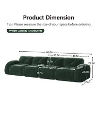 Streamdale Furniture 140" Green Velvet Tufted Boneless Sofa with Ergonomic Design, No Assembly
