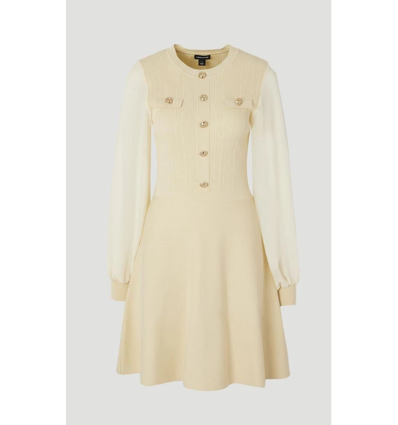 Karen Millen Women's Chiffon Sleeve Mini Knit Dress