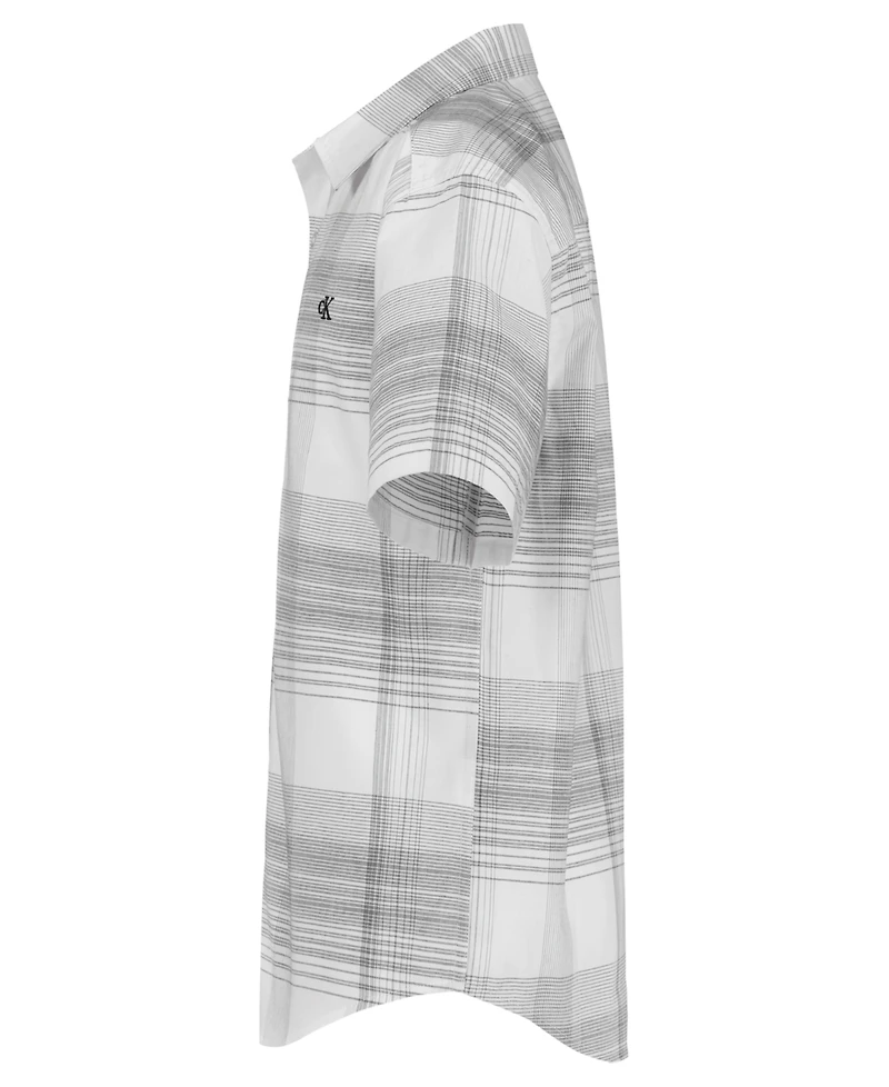 Calvin Klein Boys' 8-20 Intricate Plaid Woven Short-Sleeve Shirt