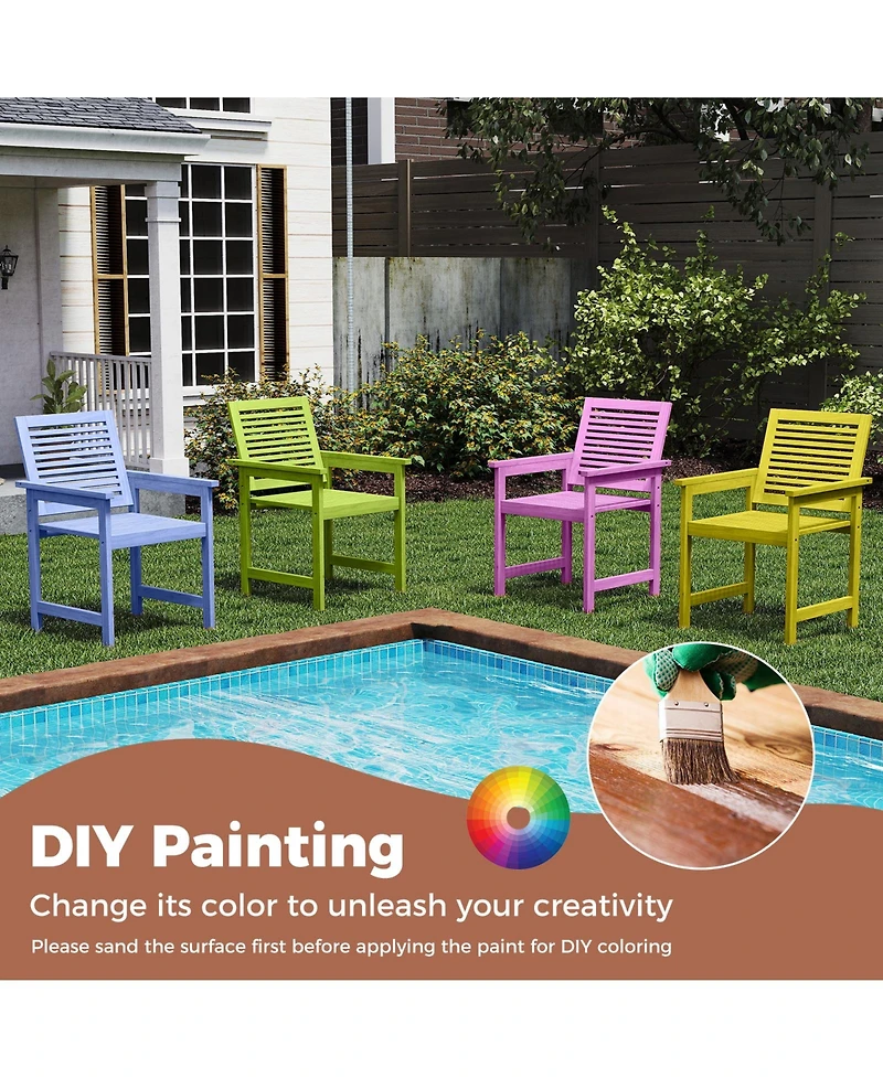 Gymax Patio Chairs Set of 4 Outdoor Wooden Dining Chairs w/ Inclined Backrests