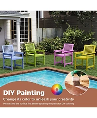 Gymax Patio Chairs Set of 4 Outdoor Wooden Dining Chairs w/ Inclined Backrests