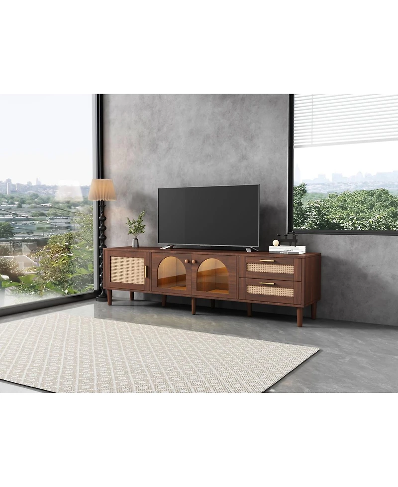 Streamdale Furniture 70" Tv Stand for TVs up to 80", Entertainment Center with Led Lights & Storage