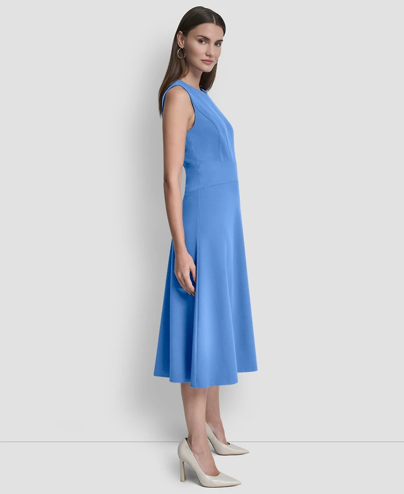 Dkny Women's Sleeveless Jewel Neck Fit and Flare Scuba Crepe Midi Dress