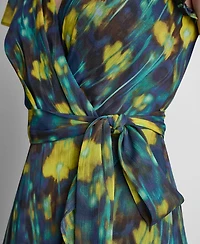 Dkny Women's Flutter-Sleeve Faux Wrap Ruffle Hem Midi Dress